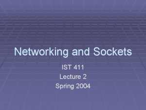 Networking and Sockets IST 411 Lecture 2 Spring