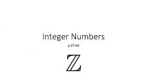 Integer Numbers p 37 60 Success Criteria Students