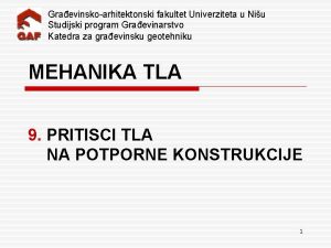 Graevinskoarhitektonski fakultet Univerziteta u Niu Studijski program Graevinarstvo