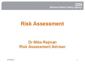 Risk Assessment Dr Mike Rejman Risk Assessment Adviser