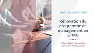 Jeudi 26 Septembre Rnovation du programme de management