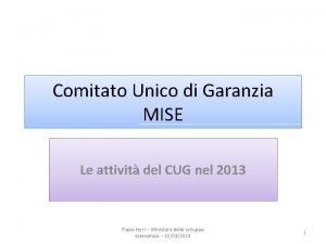 Comitato Unico di Garanzia MISE Le attivit del