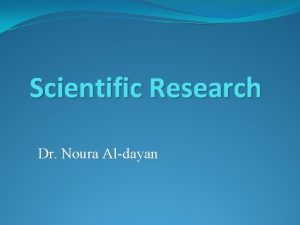 Scientific Research Dr Noura Aldayan Scientific research Is