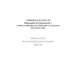 Didactique du Cours de Philosophie et Citoyennet Certificat