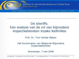 Prof Dr T Vander Beken De sheriffs Bijzondere