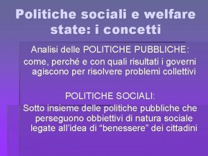 Politiche sociali e welfare state i concetti Analisi