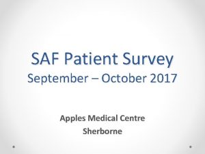 SAF Patient Survey September October 2017 Apples Medical