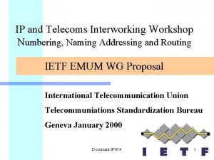 IP and Telecoms Interworking Workshop Numbering Naming Addressing