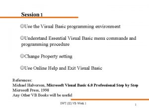 Session 1 JUse the Visual Basic programming environment