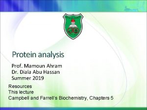 Protein analysis Prof Mamoun Ahram Dr Diala Abu