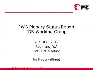 PWG Plenary Status Report IDS Working Group August