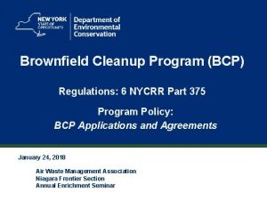 1 Brownfield Cleanup Program BCP Regulations 6 NYCRR