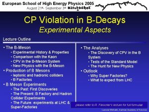 CP Violation School in BDecays Experimental European of