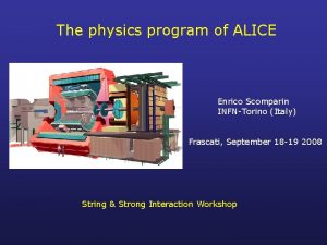 The physics program of ALICE Enrico Scomparin INFNTorino