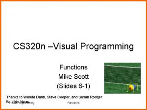 CS 320 n Visual Programming Functions Mike Scott