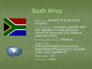 South Africa Official name English Republic of South