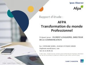 Rapport dtude AFPA Transformation du monde Professionnel Prpar