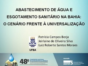 ABASTECIMENTO DE GUA E ESGOTAMENTO SANITRIO NA BAHIA