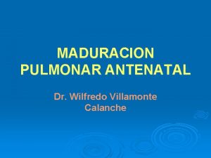 MADURACION PULMONAR ANTENATAL Dr Wilfredo Villamonte Calanche Maduracin