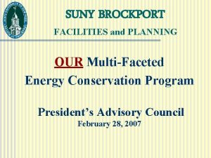SUNY BROCKPORT FACILITIES and PLANNING OUR MultiFaceted Energy