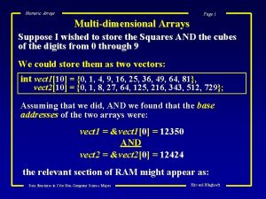 Numeric Arrays Page 1 Multidimensional Arrays Suppose I