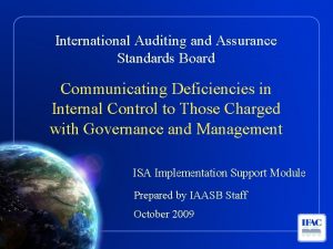 International Auditing and Assurance Standards Board Communicating Deficiencies