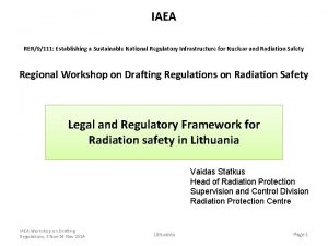 IAEA RER9111 Establishing a Sustainable National Regulatory Infrastructure