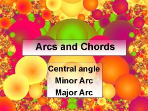 Arcs and Chords Central angle Minor Arc Major