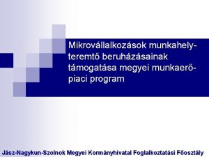 Mikrovllalkozsok munkahelyteremt beruhzsainak tmogatsa megyei munkaerpiaci program JszNagykunSzolnok