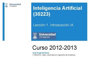 Inteligencia Artificial 30223 Leccin 1 Introduccin IA Curso