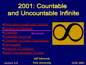 Description Length and Carnality Random vs Patterned Countable