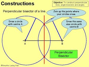 Constructions Perpendicular bisector of a line Objective To