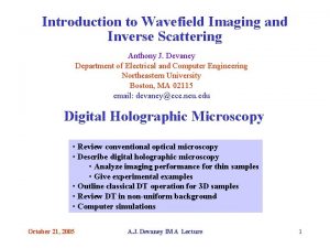 Introduction to Wavefield Imaging and Inverse Scattering Anthony