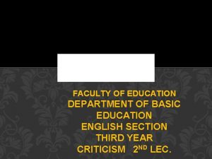 FACULTY OF EDUCATION DEPARTMENT OF BASIC EDUCATION ENGLISH