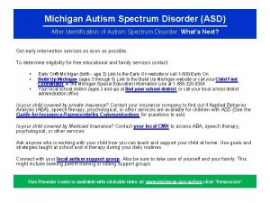 Michigan Autism Spectrum Disorder ASD After Identification of