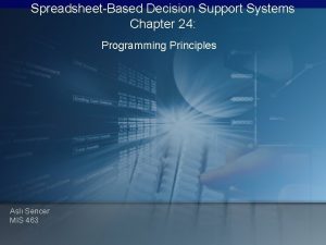 SpreadsheetBased Decision Support Systems Chapter 24 Programming Principles