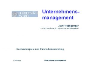 Unternehmensmanagement Josef Windsperger Ao Univ Professor fr Organisation