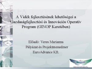 A Vidk fejlesztsnek lehetsgei a Gazdasgfejlesztsi s Innovcis