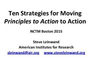 Ten Strategies for Moving Principles to Action NCTM