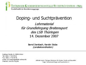 Doping und Suchtprvention Lehrmaterial fr Grundlehrgang Breitensport des