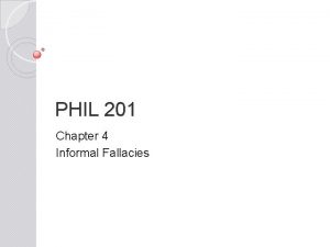 PHIL 201 Chapter 4 Informal Fallacies Fallacies in