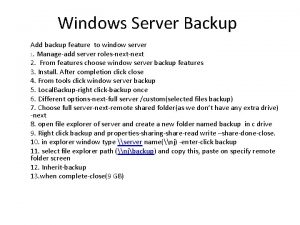 Windows Server Backup Add backup feature to window