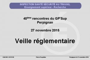 INSPECTION SANT SCURIT AU TRAVAIL Enseignement suprieur Recherche