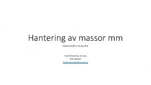 Hantering av massor mm Miljchefstrff 17 18 maj