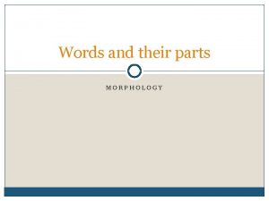 Words and their parts MORPHOLOGY Exercise 1 1