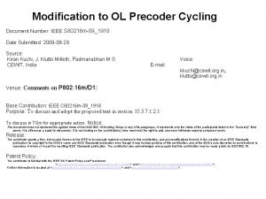 Modification to OL Precoder Cycling Document Number IEEE