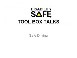 TOOL BOX TALKS Safe Driving Risk Reduction Strategies