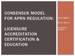 CONSENSUS MODEL FOR APRN REGULATION Amy Higgins Diane