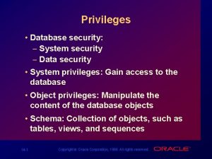 Privileges Database security System security Data security System