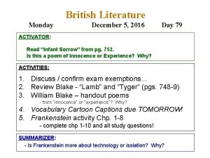 British Literature Monday December 5 2016 Day 79
